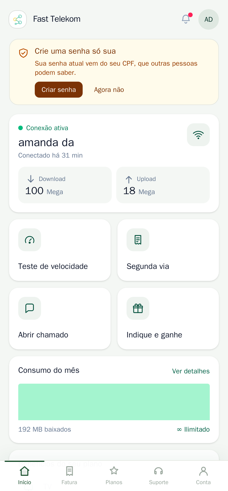 Tela inicial do app do cliente