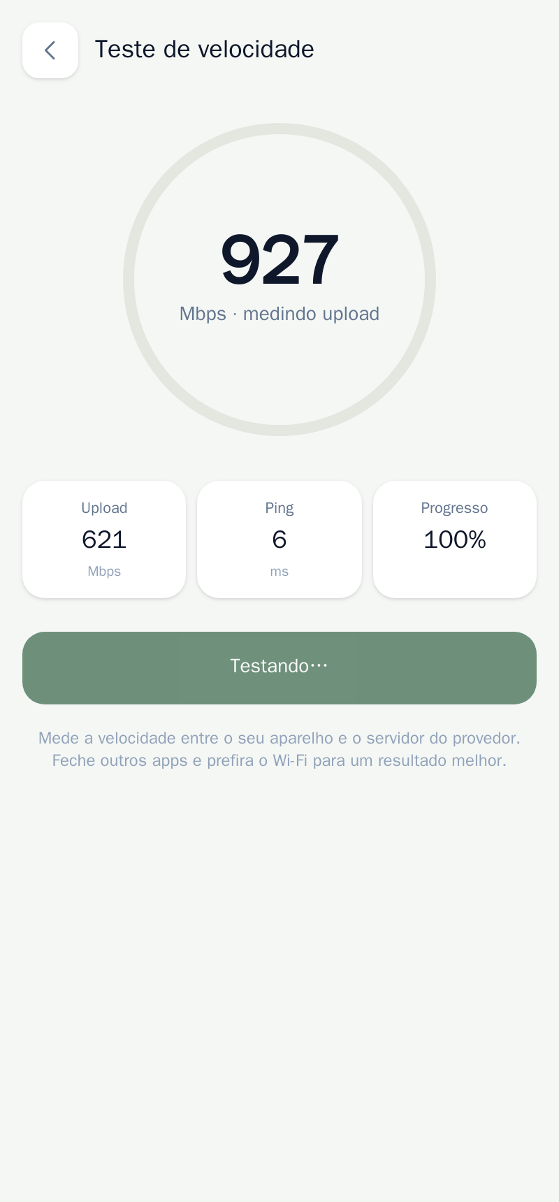 Teste de velocidade no app do cliente